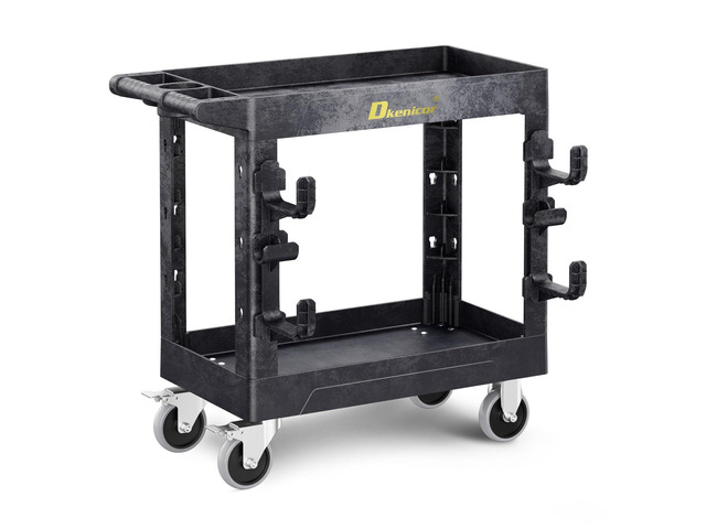 Heavy Duty Plastic Utility Cart 850Lbs, 34' x 17' Rolling Work Cart with Wheels - 2 Tier Service Cart for Warehouse/Garage/Garden - Upgraded 2 Side...