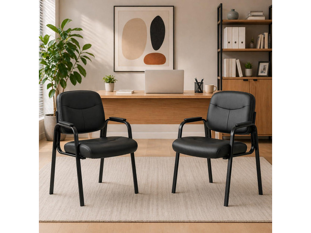 Office Reception Guest Chair Set of 2, Waiting Room Chair, Desk Chair No Wheels with Padded Arms Rest and Sled Base for Lobby and Conference, Table...