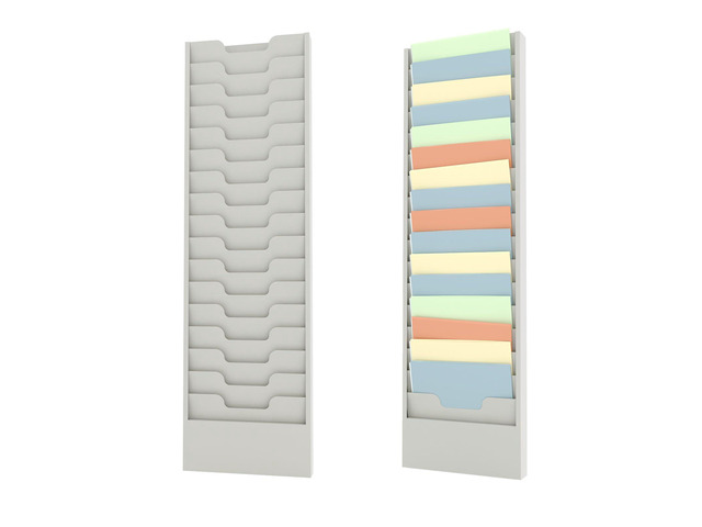Wall-Mount File Organizer, 16 Pockets Document Holder, Metal Construction, Gray White Powder-Coated, 14x3x46H inches