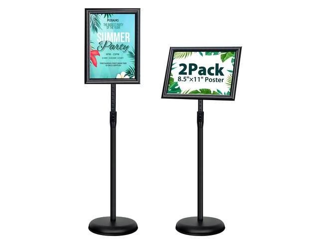 2Pack 8.5x11 Inch Adjustable Sign Holder Poster Stand, Heavy Duty Floor Sign Stand with Aluminum Snap Open Frame for Vertical and Horizontal Sign...