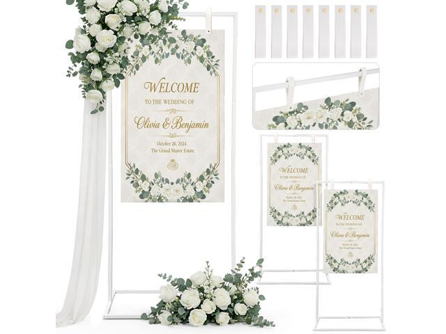 3 Pack Wedding Sign Holder Adjustable Metal Wedding Sign Stand with 8 Leather Straps Floor Display Easel Stand for Welcome Seating Chart Ceremony...