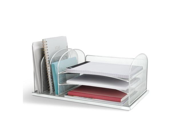 Onyx Desk Organizer with 3 Horizontal and 3 Upright Trays, Durable Steel Construction, Silver