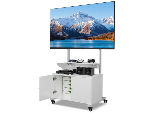 Entertainment Center with TV Mount,Rolling TV Stand with Storage Suitable for 32-75in Screen,TV Floor Stand on Wheels with Foldable Table,Height...