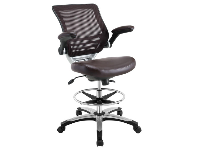 EEI-211-BRN Edge Drafting Chair - Reception Desk Chair - Flip-Up Arm Drafting Chair in Brown