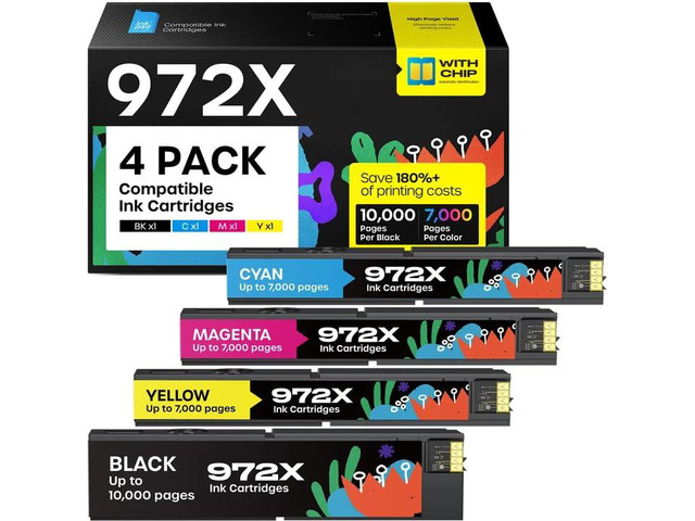 972X Ink Cartridges 4-Pack High-Yield for HP PageWide Pro 477dw Compatible 477dw/dn, 577dw/z, 452dn/dw, 552dw, P55250/P57750,10K black/7K color...