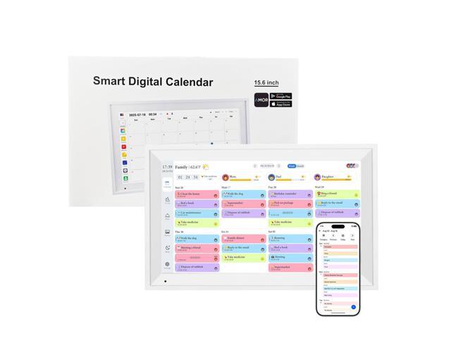 Digital Calendar Wall Touch Screen, 15.6 Inch Electronic Smart Calendars with Google Play & Multi-Calendar Sync, Electronic Planner & Chore Chart.