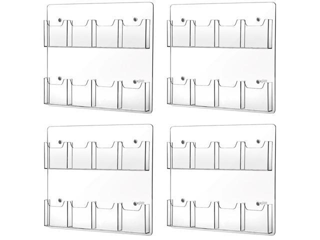 4 Pcs Acrylic Brochure Holder Wall Mount 8 Pockets Pamphlet Holder 4' Wide Clear Plastic Trifold Flyer Display Stand Multi Slot Literature Postcard...
