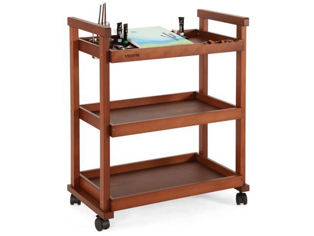 Art Cart Organizer, Solid Beechwood Art Supply Storage Organizer with Caster Wheels, 3-Tier Multifunctional Rolling Utility Storage Cart for...