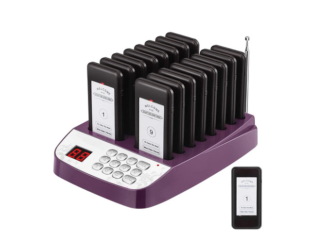 16 Purple Wireless Buzzers Pager System Set with Vibration and Flashing Vibration Flashing Buzzer Alerts, Buzzer Pagers for Restaurants, Church,...
