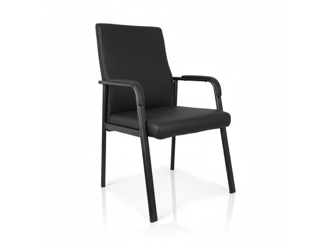 Leather Office Guest Chair, Guest Conference Room Chair, 600 LBS Capacity High Back Reception Chair with Padded Armrests, No Wheels, Black - 1 Pack