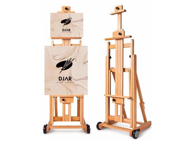 Large H-Frame Painting Easel for Adults, Solid Beech Wood, Walnut Movable & Tilting Flat Floor Stand, Holds Canvases up to 78', Adjustable Heavy...