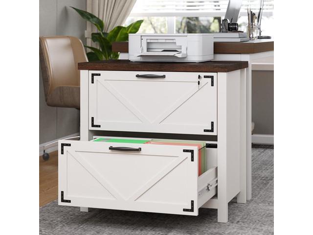 2 Drawer File Cabinet with Lock, Wood Filing Cabinets for Home Office, Office Storage Cabinet for Hanging Files Letter/Legal/F4/A4 Size, White