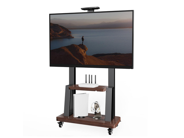 Rolling TV Stand for 32-75 Inch TVs up to 180 lbsBlack Mobile TV Cart, Height Adjustable Portable TV Stand, Locking 360Â° Wheels, top tray, Center...