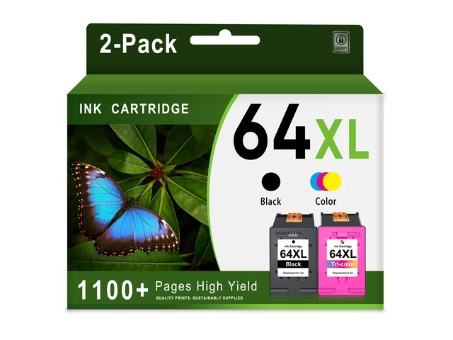 64XL Ink Cartridge (Black and Color 2-Pack) Replacement for HP 64 XL 64 Ink Cartridges Fits for Envy Photo 7858 7855 7155 7864 7158 6252 6255 Tango...