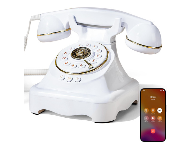 Bluetooth Landline Phone, Retro Rotary Phone with Speakerphone, Music Playback, Voice Assistant Wake-Up, USB Charging for Home Office, Living Room,...