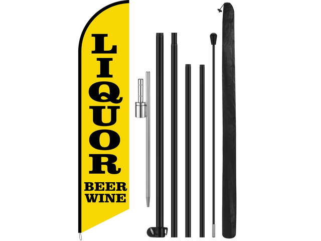 Liquor Beer Wine Windless Swooper Flag Feather Banner Sign 15 ft Tall Stand Beer Wine Advertising Flag Sign with Pole Kit and Fiberglass Ground...