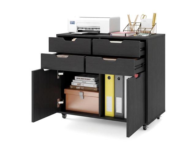 4-Drawer File Cabinet, Rolling Printer Stand with 2 Lockable Wheels, Wooden Lateral Filing Cabinet, Load 298 Lbs, Under Desk Craft Storage...