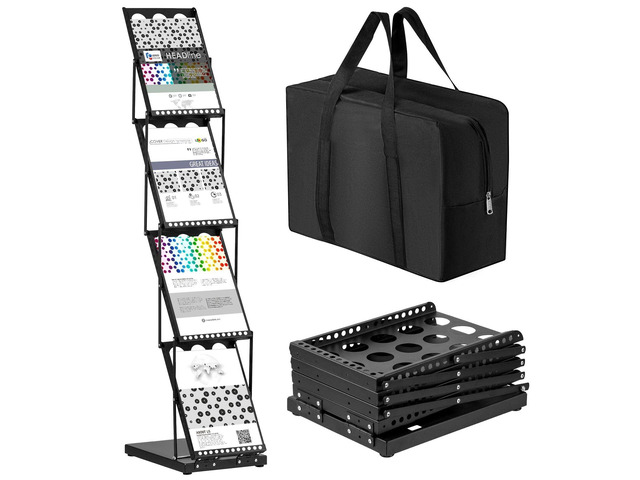 1 Piece Foldable Magazine Rack Metal Catalog Literature Rack Portable 4 Pockets with Carrying Bag Brochure Stand Literature Display Holder Stand...