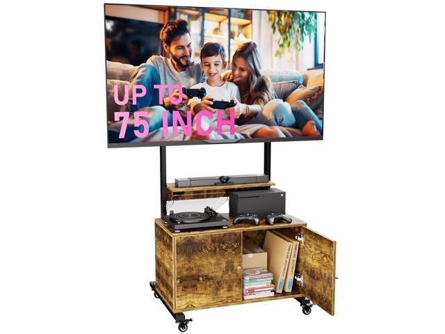 Entertainment Center with TV Mount,Rolling TV Stand with Storage Cabinet for 32-75in Screen,TV Floor Stand on Wheels with Foldable Table,Height...