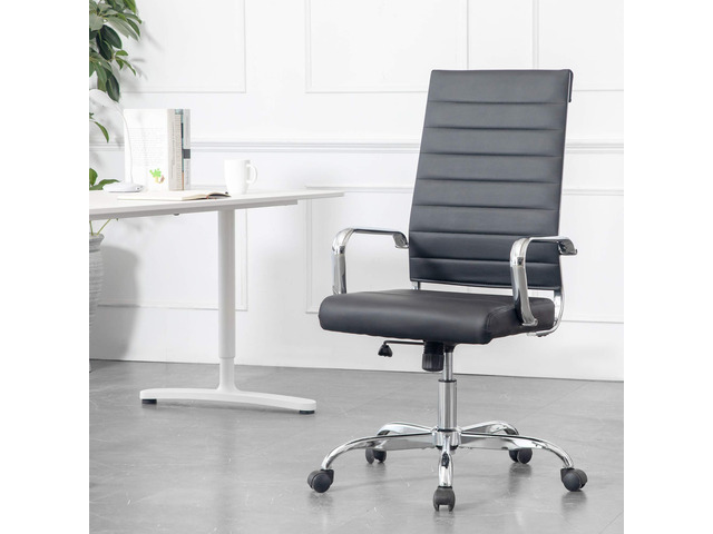 Home Office Chair Ribbed Leather High Back Executive Swivel Computer Desk Chairs with Wheels and Armrests Soft Padded Adjustable Height Modern...