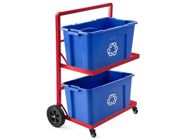 2 Tier Red Recycling Bin Cart with Wheel Metal Recycling Cart for 18 Gal Bins Metal Carts 15.7x29x41in with 8' Rubber Wheel Heavy Duty Portable...