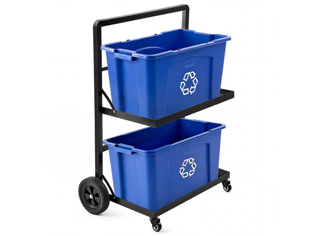 2 Tier Black Recycling Bin Cart with Wheel Metal Recycling Cart for 18 Gal Bins Metal Carts 15.7x29x41in with 8' Rubber Wheel Heavy Duty Portable...