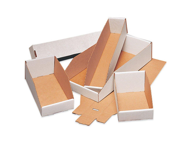 Corrugated Cardboard Storage Bins, 6'x 24'x 4 1/2', White, Pack of 50, for Warehouse, Garage and Home Organization