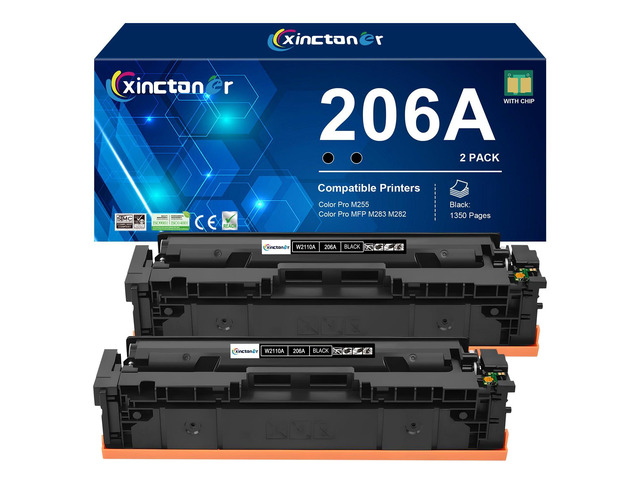 206A Black Toner Cartridge 2 Pack W2110A for HP M283fdw M283cdw Replacement for HP 206A Toner 206X W2110X W2110A Toner Work for HP Color Laser...