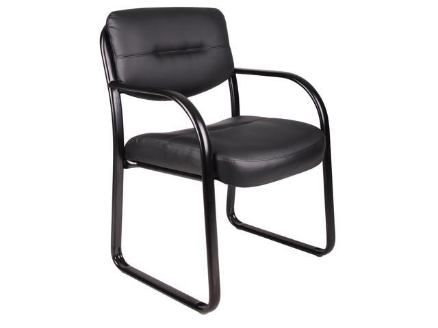 Office Products Leather Sled Base Side Guest Chair, Black