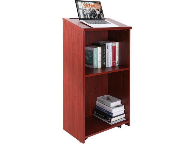 Podium Stand, 47 inch Hostess Stand with 4 Rolling Wheels, Wood Podium with Storage Shelves and Slant Desktop, Lecterns & Podiums for Home, Office,.