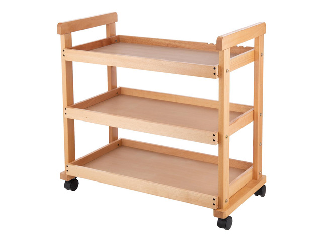 3-Tier Beechwood Rolling Cart with Caster Wheels, Natural Art Supply Storage Organizer, Rolling Utility Cart Organizer for Studio and Classroom Use