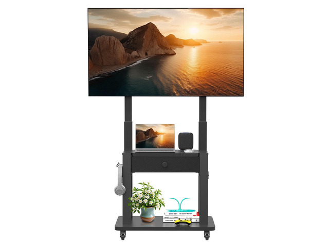 Rolling TV Stand with Fabric Drawer Storage for 32-75 Inch Flat/Curved Screen up to 220lbs LCD/LED/OLED Adjustable Height Mobile TV Cart with...