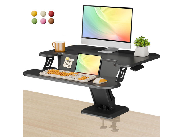 28' Small Standing Desk Converter with Keyboard Tray, Black Height Adjustable Desk Riser with Magnetic Panel, Sit Stand Monitor Laptop Riser...