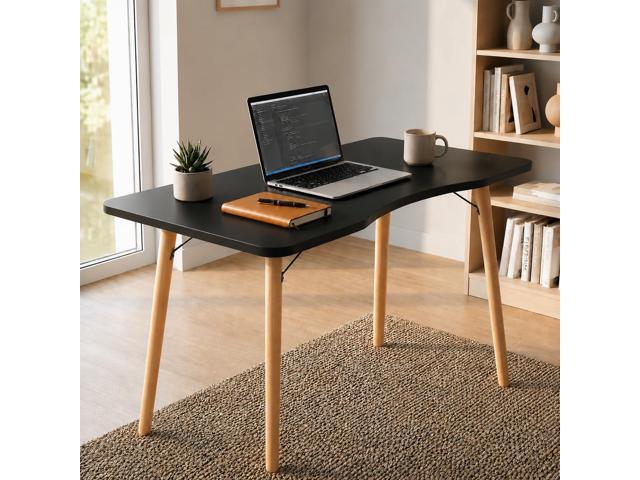 40 Black Computer Desk, 15° Arc Writing Table, Home Office & Gaming, Rounded Corner Enhance Stability with Leg Support
