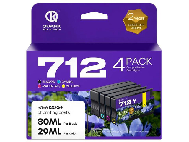 712XL 712 Ink Cartridges Compatible Replacement for HP 712 712XL 712 Ink Cartridges Combo Pack for HP DesignJet T650 T630 T230 T210 Printer (4...