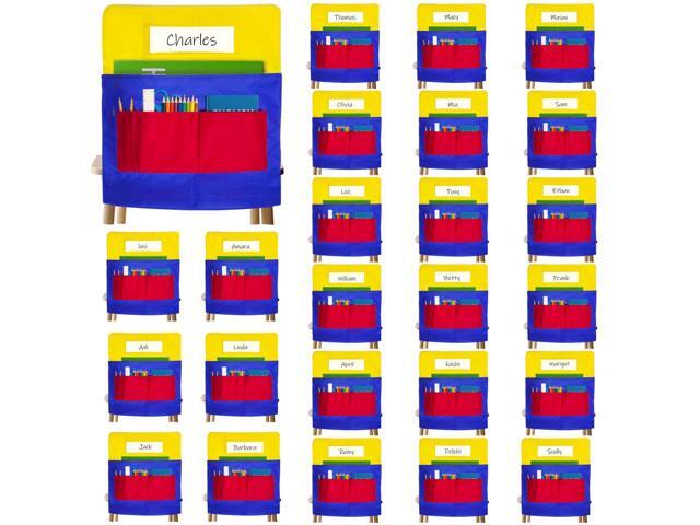 25 PCS Chair Pockets for Classroom Chairs, 15'W x 19'H Seat Sacks with 5 Pockets, Durable 600D Oxford Student Chair Bag Organizer with Name Tag...