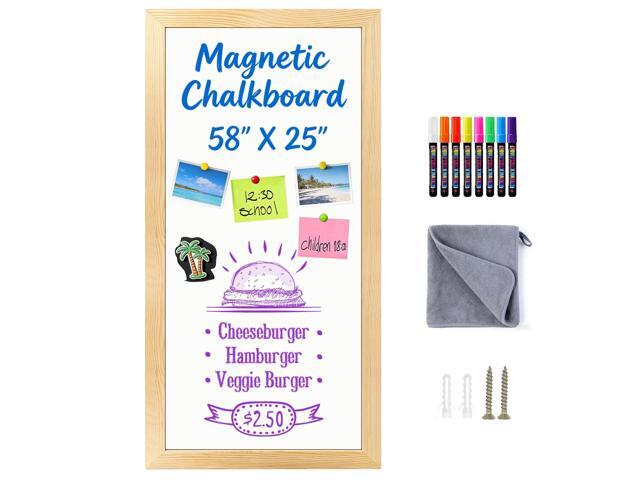 Large Magnetic Chalkboard for Wall, 58 x 25 Inch Solid Wood Framed Natural Whiteboard, Wall Mounted Chalk Board for Kitchen, Restaurant, Food Truck.