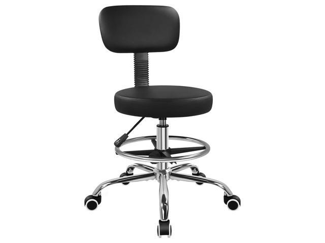 Black Drafting Chair with Backsupport Tall Adjustable Rolling Stool with Wheels Thick Seat Cushion High Office Chair for Shop Salon Bar Kitchen...