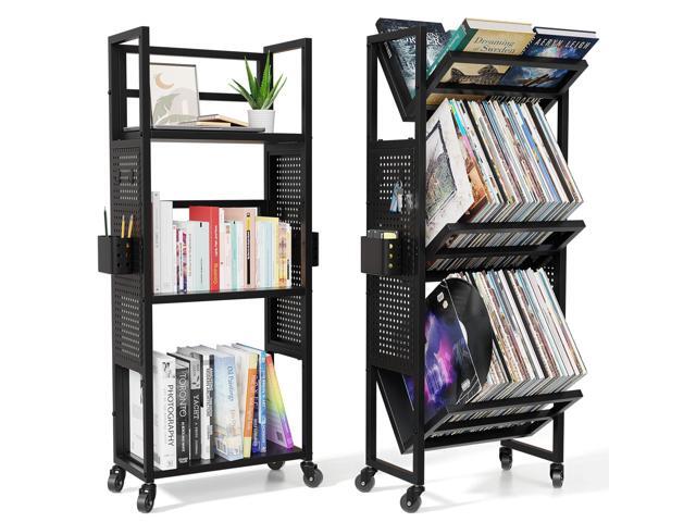 Rolling Book Cart with Wheels, 3-Tier Portable Bookshelf 9.5' D x 17.9' W x 43' H Vinyl Record Storage Cart for Albums & Record Player Stand,.