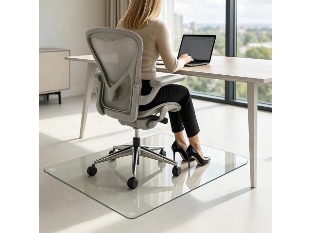 Premium Tempered Glass Chair Mat, 31'x48' Heavy Duty Glass Office Floor Mat for Carpets or Hard Floors, with Non Slip Pads, Round Corners and.