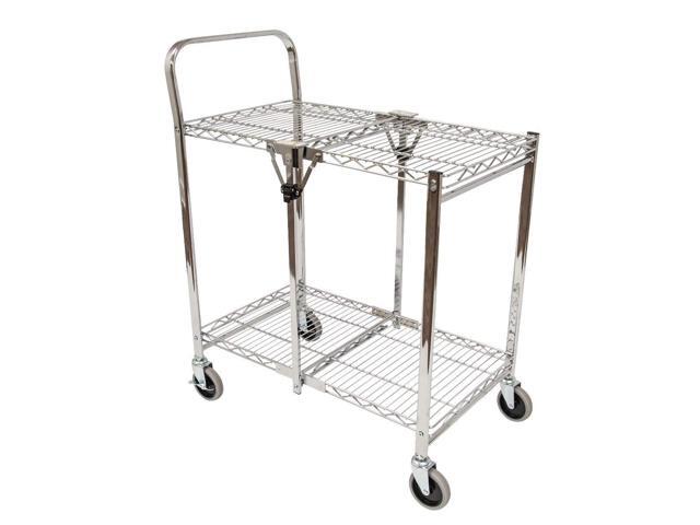 WSCC-2 Two-Shelf Collapsible Wire Utility Cart with Wheels, Push Heavy Duty,Holds 200 Pounds and Folds Up for Storage, 37'W x 18.25'D x 30.5'H