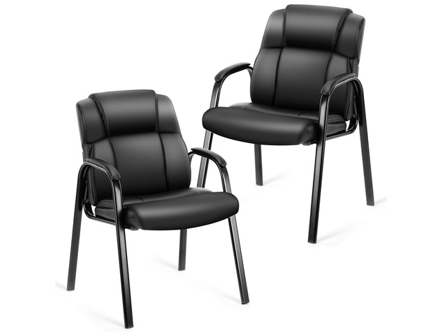 Waiting Room Leather Guest Chairs with Padded Arms, Comfy Stationary Reception Meeting Chair, Rest for Conference Side Office Home Desk Elderly...