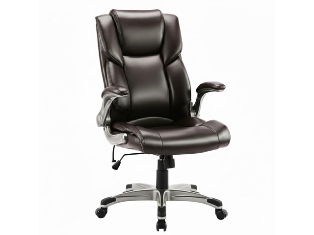 Ergonomic High Back Executive Office Chair with Adjustable Airbag Lumbar Support, Bonded Leather Desk Chair with Flip-up Armrests, Swivel Computer...