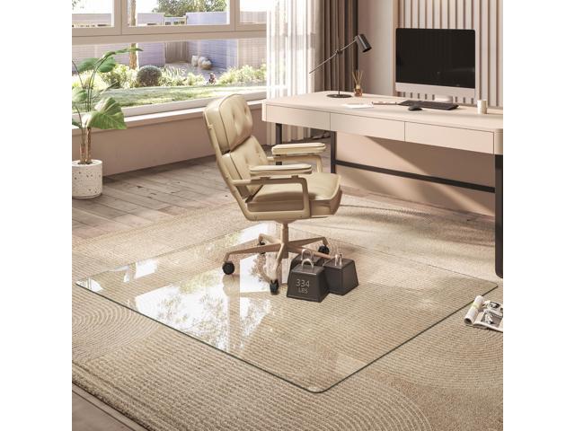 Tempered Glass Office Chair Mat, 50' x 44' Transparent Chair Mat, Heavy Duty 1,000lb, Round Corner Polished Edge, Glides Smoothly, Easy Clean,.