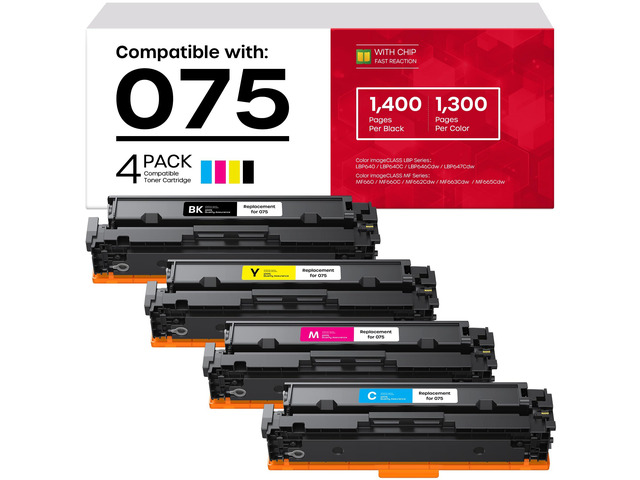 075 Toner Cartridge Compatible with Canon MF662Cdw MF665Cdw LBP646Cdw 1400 Pages Black, 1300 Pages Color, 075 075H Toner Compatible with Canon...