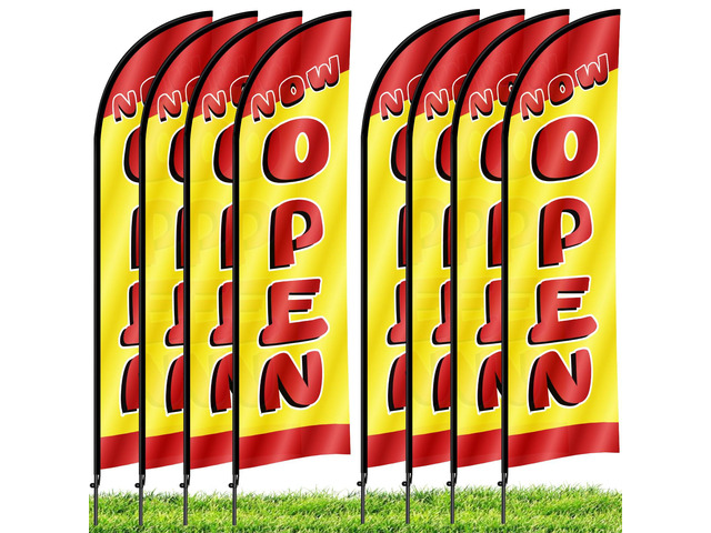 Open Feather Flag Poles 8 Pack, 8.2 Feet Open flags for Business with Pole and Ground Stake, Open Sign Advertising Banner for Outside Event