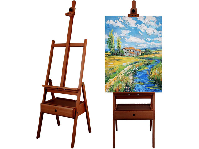 Large Beechwood H-Frame Studio Easel Stand with Storage Drawer, Walnut Height Adjustable to 35Inches High, Suitable for Painting, Sketching and...