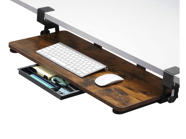 Keyboard Tray Under Desk, 26.77' X 11.81' Large Size Keyboard Tray with C Clamp-on Mount Easy to Install, Computer Keyboard Stand, Ergonomic...