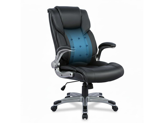 Ergonomic Executive Office Chair with Lumbar Support, Flip-Up Arms, Bonded Leather High Back Desk Chair for Home Office & Workstation, Computer...