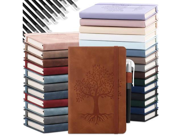 30 Set A6 Leather Pocket Notebook Journals with Pens, Small Hardcover Notebooks Set, 3.7 x 5.5 Inch Mini Lined Journals with Pen Holder for School...